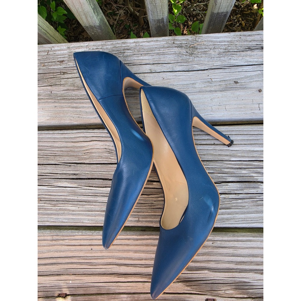 Versace 1969 Navy Blue Leather Pointed Toe Stiletto Pumps Made in Italy Size 37 - Picture 4 of 11